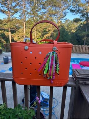 BOGG BAG Orange Tote with Multicolor Tassel Charm